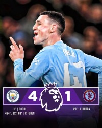 v体育-【英超】福登戴帽罗德里传射，曼城主场4比1大胜维拉